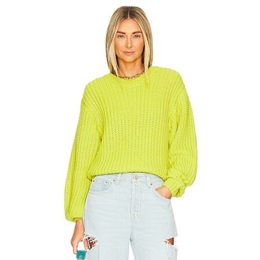 Show Me Your Mumu Bailey Sweater Lime Knit Neon Yellow‎ Green Ribbed Pullover S